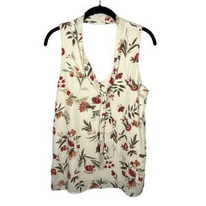 ALLISON JOY / cream red floral tie neck sleeveless blouse / XS